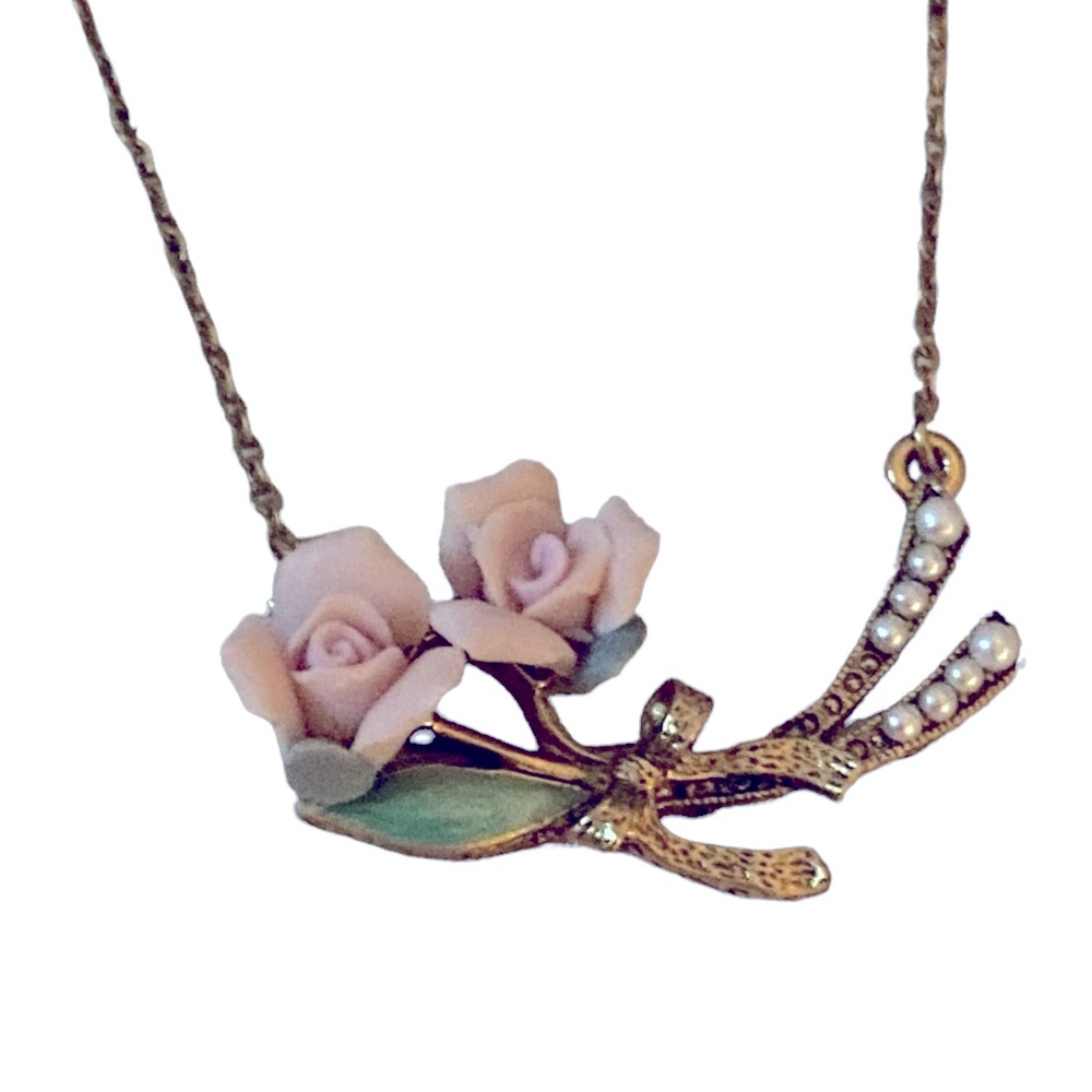 Vintage Roses and Pearls 1928 Necklace Pendant